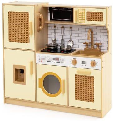 Costway Kids Wooden Kitchen Playset with Realistic Lights and Sounds-Yellow