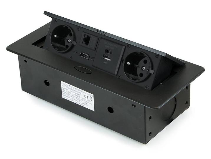 Multiconnecteur Atom 26 A+C pour bureau - Peint en noir- Acier et Plastique et Zamak