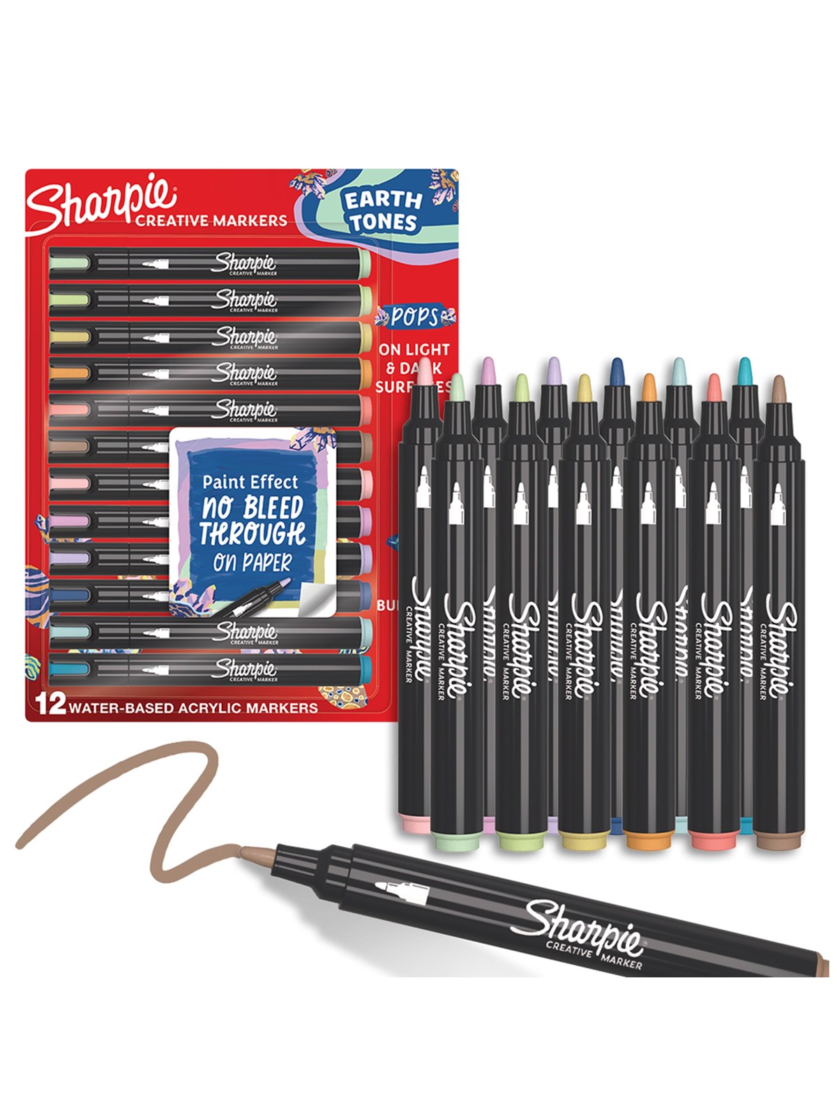 Sharpie Creative Marker Acrylic Paint Pens | Earth Tones | Bullet Tip | Assorted Colours | 12 Count