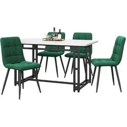 OKWISH Esszimmer-Set 120x70x74, Schwarz MDF Tisch mit 4 Samt Stühlen Dunkelgrün, Eisenbeine, Moderne Eleganz für Esszimmer und Wohnzimmer