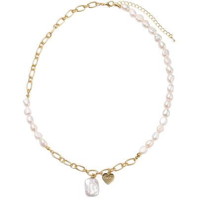 Kette mit Anhänger FIRETTI "Schmuck Geschenk Halsschmuck Halskette Herz", gold (gelbgoldfarben, weiß), Halsketten, Damen, Edelstahl Perlen, L: 50 B: 3mm, Edelstahl, Perlen, Made in Germany - mit Süßwasserzuchtperle, B:3mm