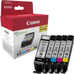 Canon Tinte PGI-570PGBK + CLI-571 BK, C, M, Y, Multipack, 0372C006, 1x 15ml, 4x 7ml