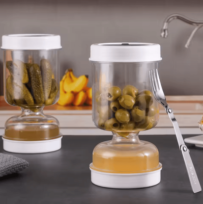 Inspire Curations 2 Pack Hourglass Pickle Jar With Strainer Airtight Pickle Jar With Strainer For Olives, Pickles & Kitchen Storage 2pcs Transparent Jar medium 2 tier