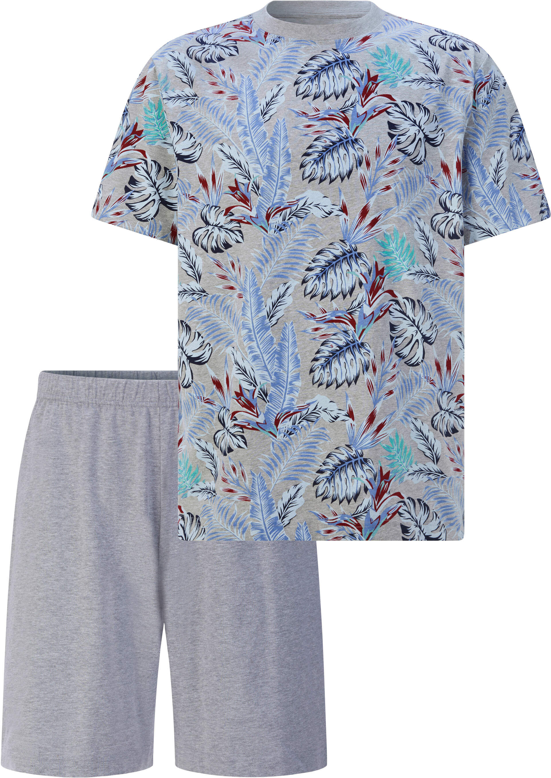 Sieh An! Shorty SIEH AN "Shorty Shorty", Herren, Gr. 48, grau, meliert bedruckt, Rundhals, Homewear-Sets Shorty