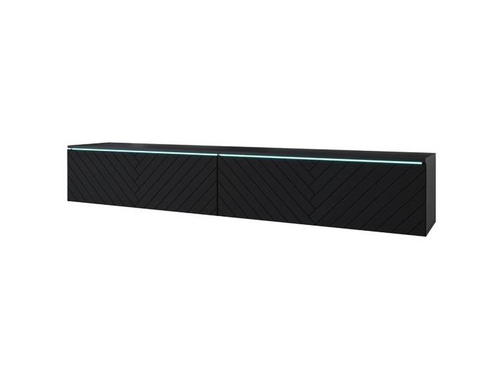 Lowboard ca. 180x30 cm mit LED Fischgräte Schwarz