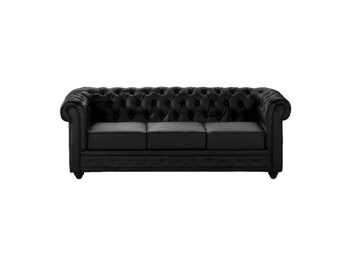 Vente-Unique Sofa - 3 Personen - kunstleder - schwarz Chesterfield, Schwarz, Holz, 205x72x88 cm, Wohnzimmer, Sofas & Couches, Sofas, Chesterfield Sofas