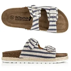 BONOVA Damen-Pantolette Canvas verstellbare Riemen Super-Soft-Fußbett