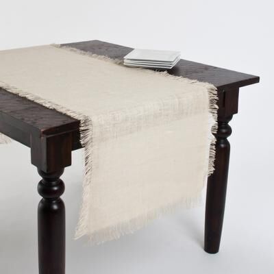 Saro Lifestyle Fringed Natural Jute Solid Color Tablecloth or Table Runner