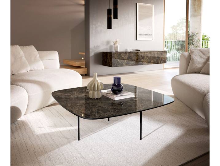 Couchtisch Edge Boot 90x90 cm Keramik Emperador Extra Lucidato Dunkelbraun Trive Metall Schwarz, Couchtische