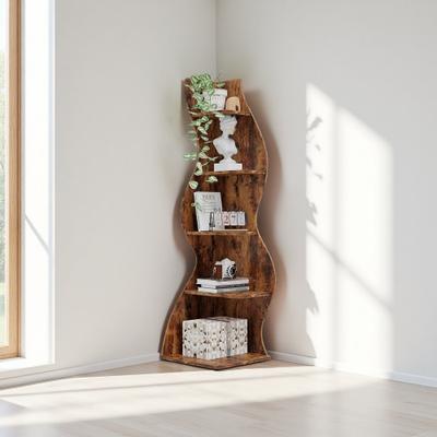 ZWYO HOSIMU 5-Tier Corner Display Shelf with Seagrass-Inspired Design & Space-Saving Compact Fit