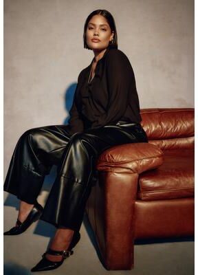 Plus Size Women's Cuffed Faux Leather Pants by June & Vie in Black Onyx (Size 18/20)