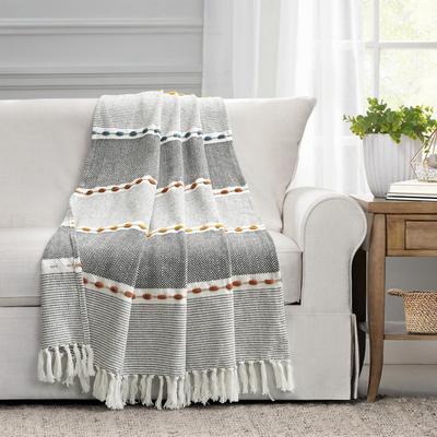 Lush Decor Herringbone Stripe Yarn Dyed Cotton Woven Tassel Throw Blanket