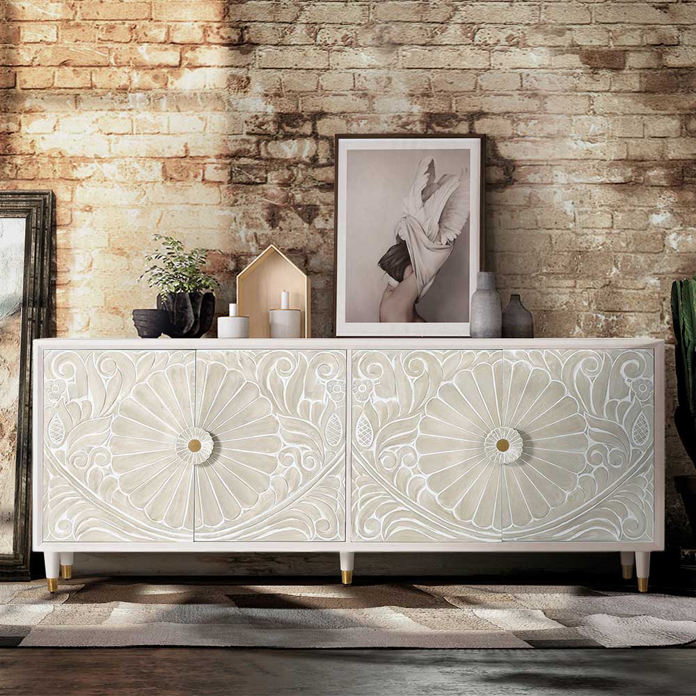 Pharao24.de Sideboard Kommode geschnitzt Floral