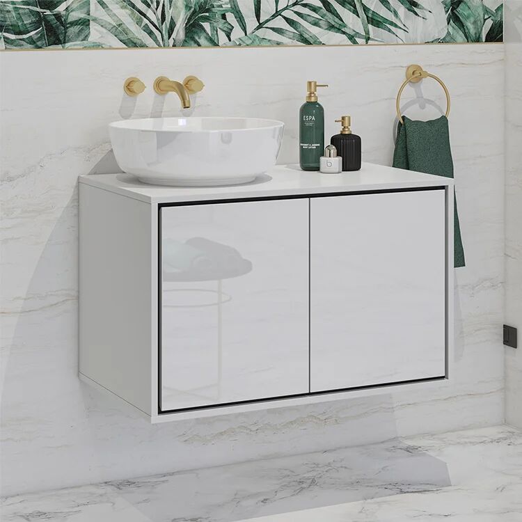 garneroarredamenti Mobile bagno sospeso 78cm 2 ante bianco lucido nero Linda