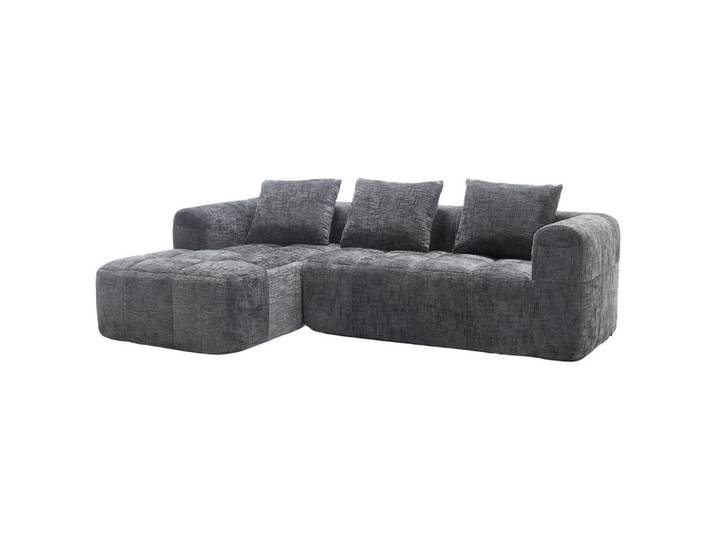 Komhtom Ecksofa-Chenille-Sofa mit Chaiselongue und Armlehnen, Grau, Mode, 250x158 cm, Wohnzimmer, Sofas & Couches, Wohnlandschaften, Ecksofas
