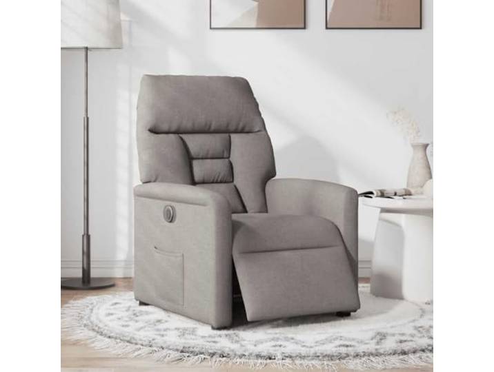 Relaxsessel Elektrisch Taupe Stoff Elektromotor, seitlicher Knopf, 135 Grad Neigung, Fußstütze, Rückenlehne, Holz-und-Metall-Rahmen, TV-Sessel