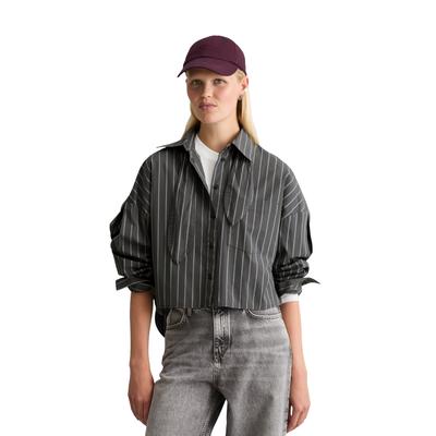 Hemdbluse MARC O'POLO DENIM, Damen, Gr. XL, grau (dunkelgrau), Popeline, Obermaterial: 100% Baumwolle, gestreift, taillenbedeckt, 1-Knopf-Manschette, Blusen Hemdbluse, mit Schluppe, Papertouch-Popeline
