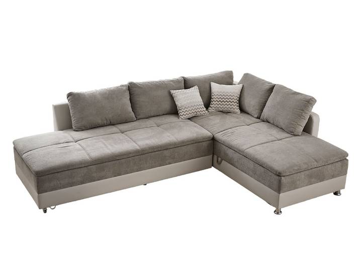 Ecksofa-Dauerschläfer Doppelbett Federkern Bettkasten Couch in Graubraun Beige / 15101