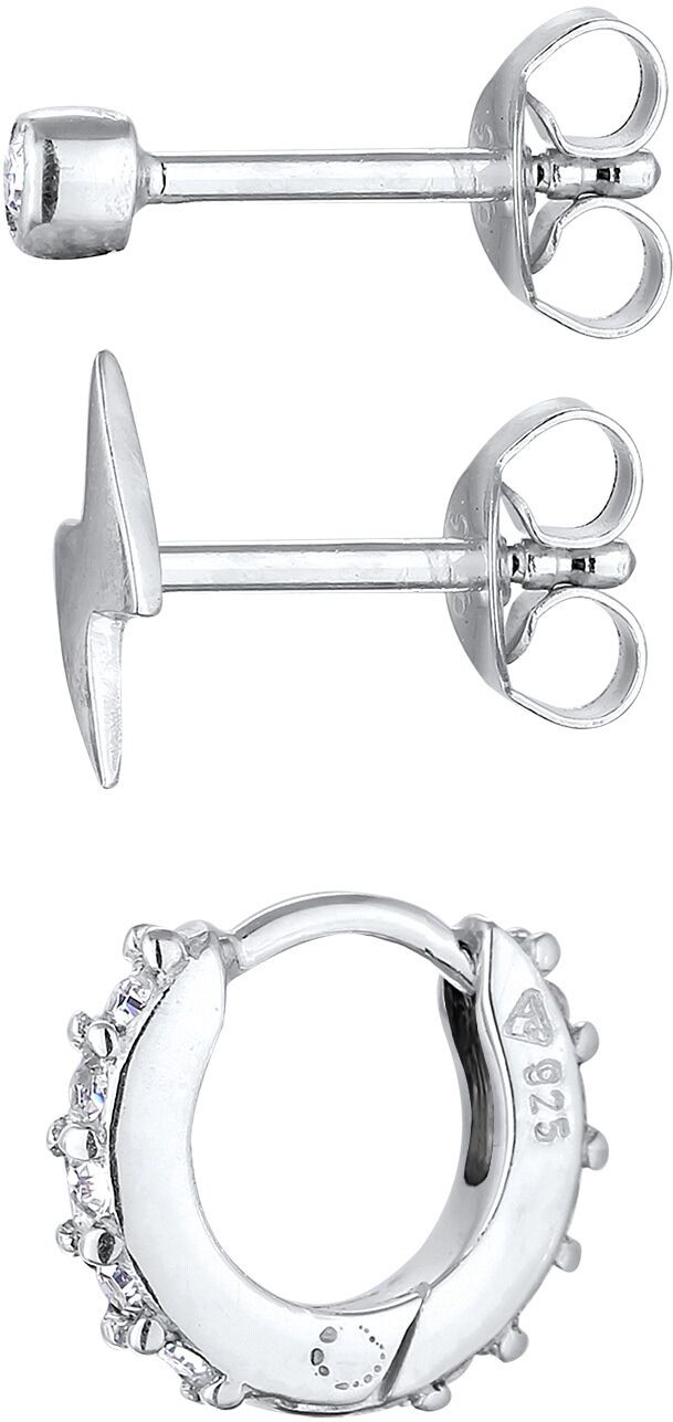 Piercing-Set ELLI "Ohrringe Blitz Creole 3er Set 925 Silber, mit Kristallen von Swarovski" Gr. 10, silber, Piercings, Damen, Blacklist, Silber 925 (Sterlingsilber), Piercing-Set
