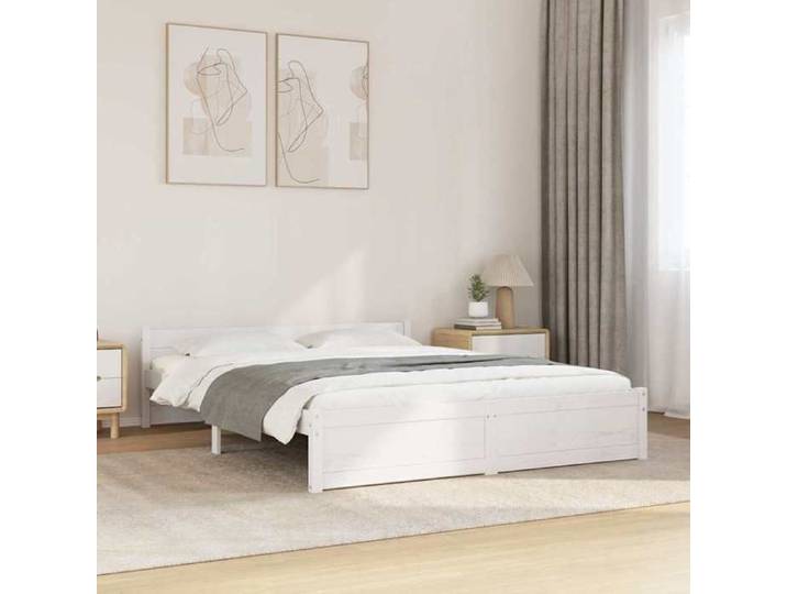 Cadre de lit en bois massif - UU - 160x200 cm - Blanc - Bois de pin massif - Lattes en contreplaqué