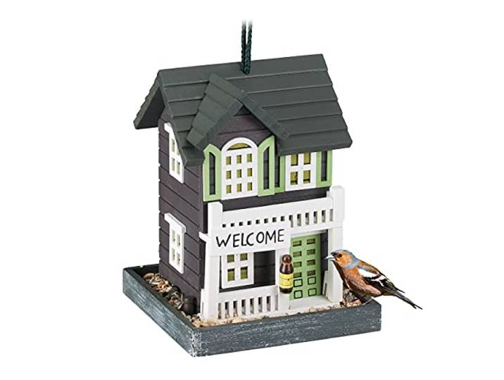 Relaxdays Mangeoire d’extérieur pour Oiseaux à Suspendre\, Maison de Campagne\, HLP 23\,5x18x18 cm\, Jardin & Balcon\, coloré