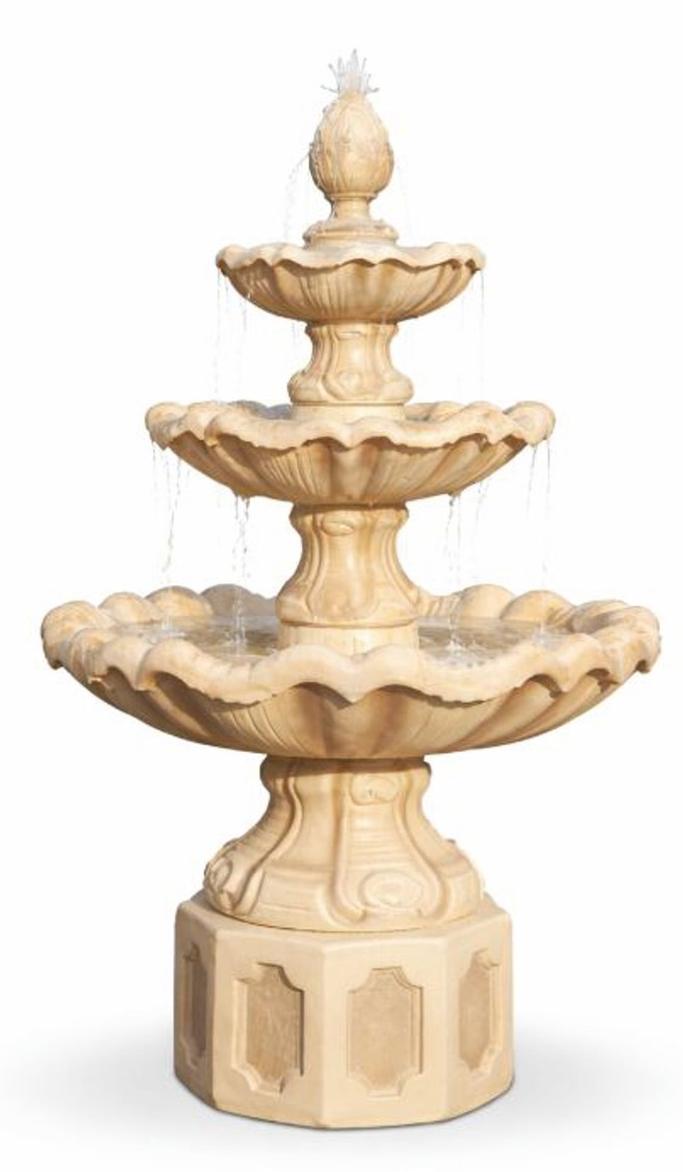 Casa Padrino Barock Springbrunnen Beige Ø 89 x H. 172 cm - Prunkvoller Gartenbrunnen