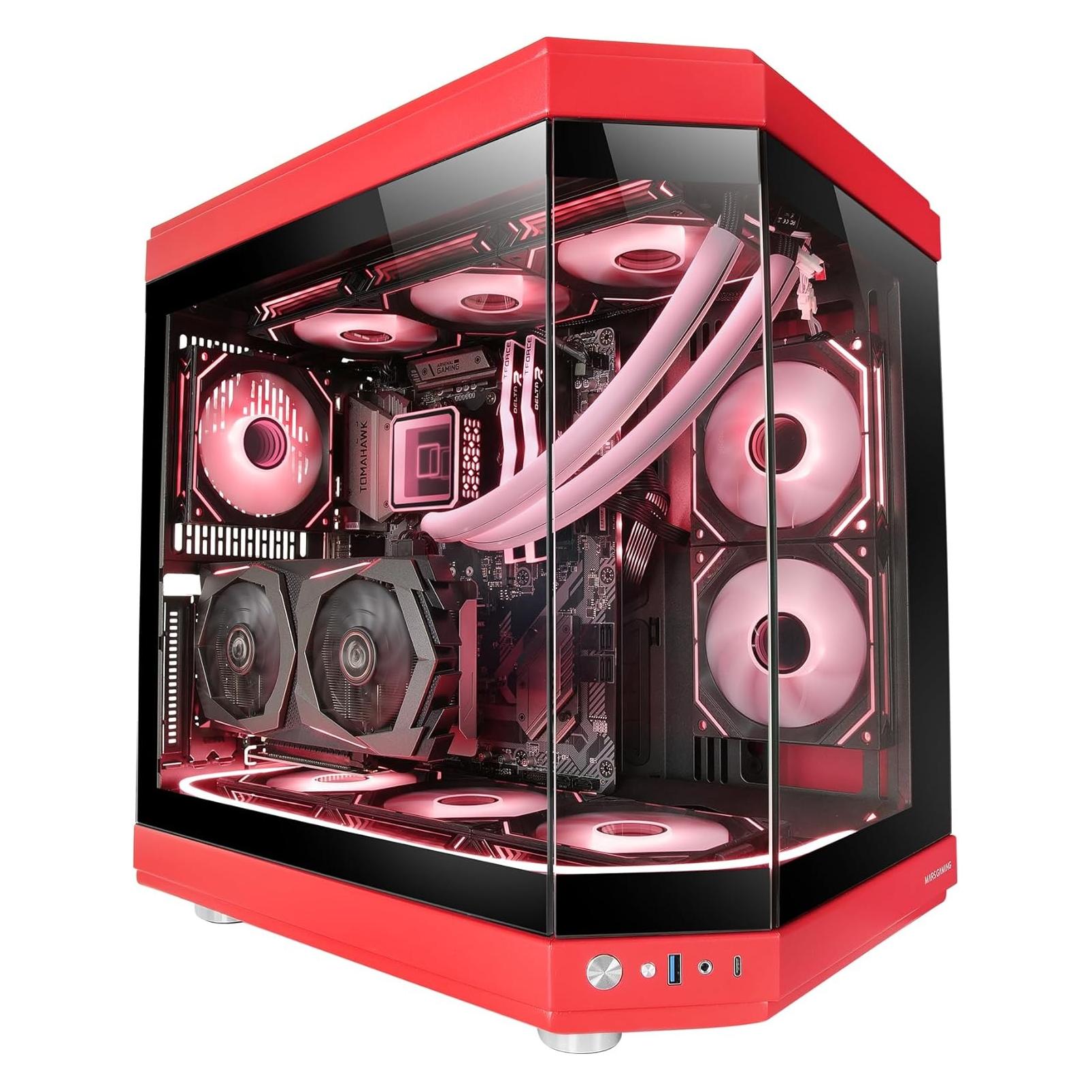 Mars Gaming Boitier Moyen Tour ATX MC-3T RGB avec panneaux vitrés (Rouge) (MC3TR)