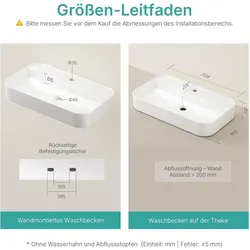 Emke, Waschbecken, Aufsatzwaschbecken Rechteckiger Aufsatzwaschtisch Hänge Waschbecken Bad mit Hahnloch 70×11×40 c (400 mm, 700 mm)