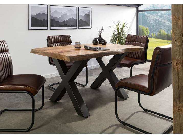 Baumtisch Mango 160x90x77 natur lackiert / X-Beine anthrazit matt FREEFORM 5
