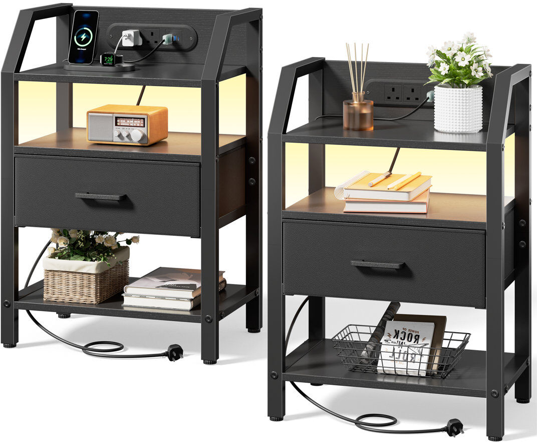 17 Stories 46cm W Steel Bedside Table Black 66cm H X 46cm W X 29.3cm D