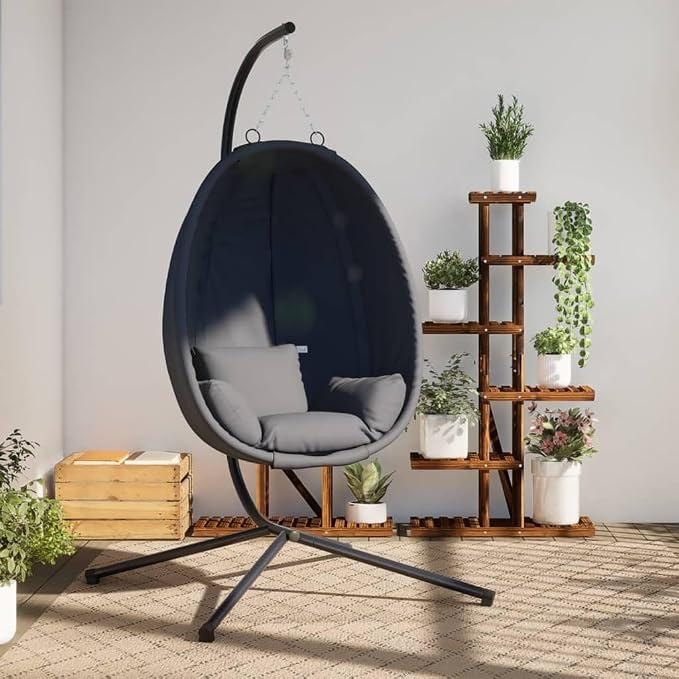 Hängesessel Ei-Design mit Ständer Anthrazit Stoff und Stahl,Heim & Garten,Rasen & Garten,Garten & Balkon,Hollywoodschaukeln,Anthrazit,22 KG,4007399