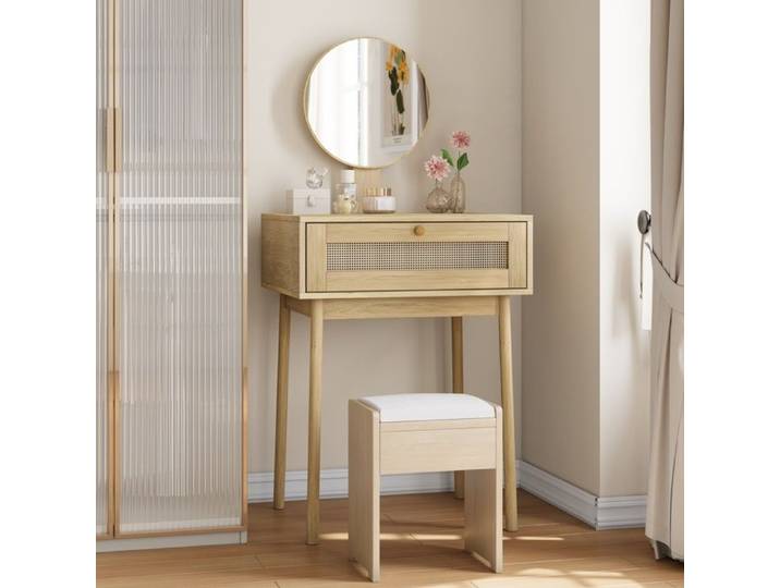 Petite coiffeuse 60x50x128 cm avec miroir et 1 tiroir - chêne.