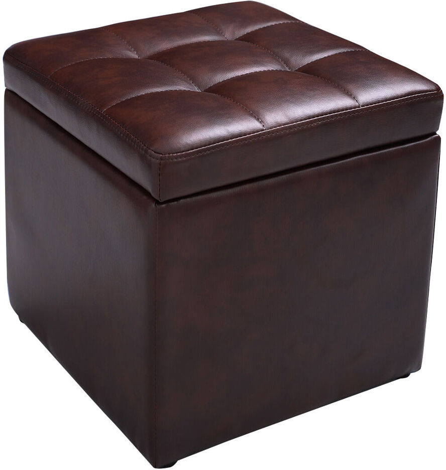 Symple Stuff 40cm Wide Faux Leather Rectangle Solid Colour Ottoman with Storage Brown 40cm H X 40cm W X 40cm D