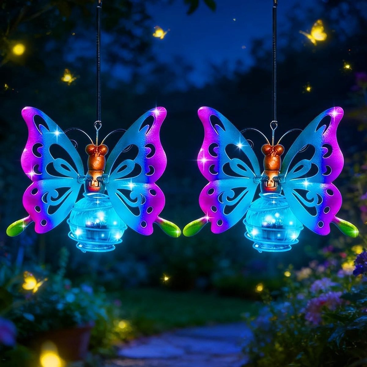 SnelShoppen Solar Vlinder Lichten - 2 Stuks Decoratieve Solar Hanglampen voor Tuin en Terras
