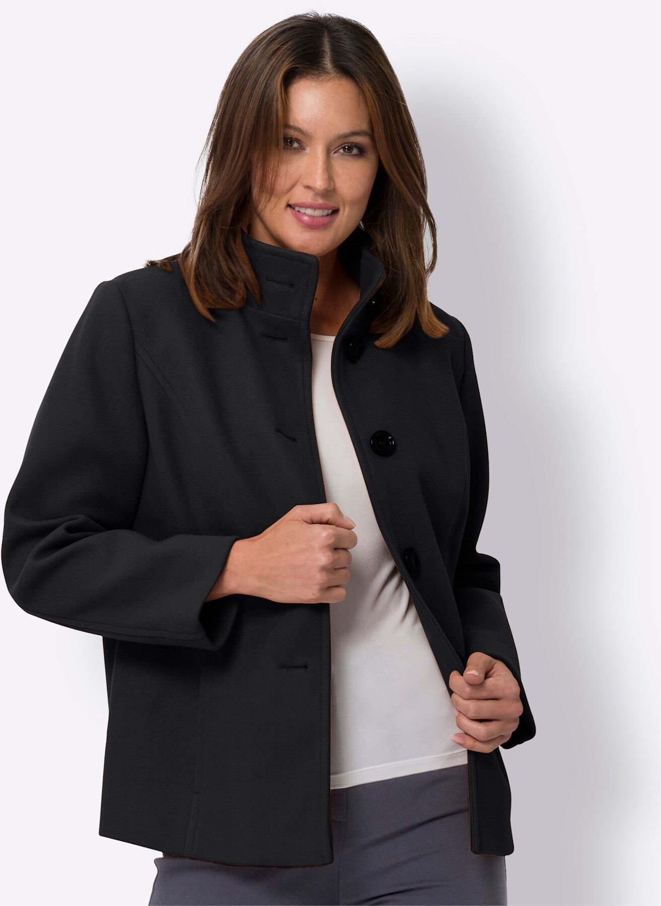 Langjacke CLASSIC BASICS, Damen, Gr. 56, schwarz, 100% Polyester, unifarben, Jacken Langjacke schwarz 56