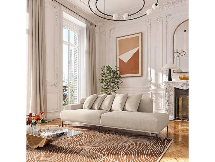 HABITAT - Méridienne droite en coton et lin garnie de plumes - Beige - Ottone II