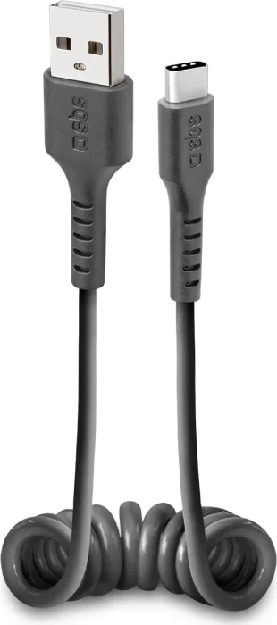 SBS Spiral-Daten-&-Ladekabel für Typ C schwarz