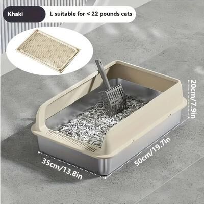 Inspired Finds KEMORELA Extra Large Stainless Steel Cat Litter Box With Lid Leak Proof High Sided Enclosed Litter Pan white 19.69in