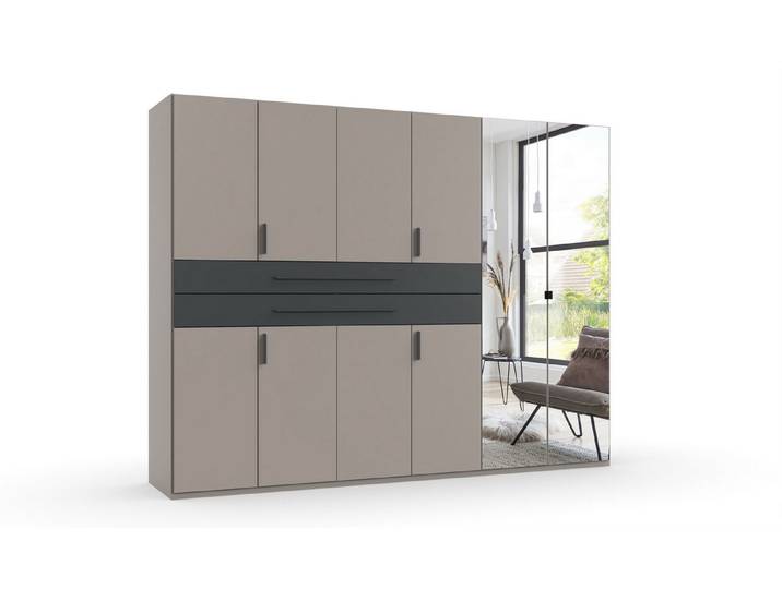 freiraum Drehtürenschrank DIGIT in SAHARAGRAU / GRAFIT / SPIEGEL - 270x208x58 (BxHxT)