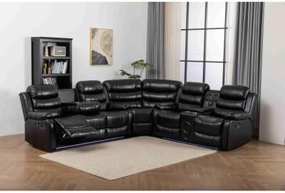 AMERROBIL 3 - Piece USB Vegan Leather Reclining Sectional with Sound System