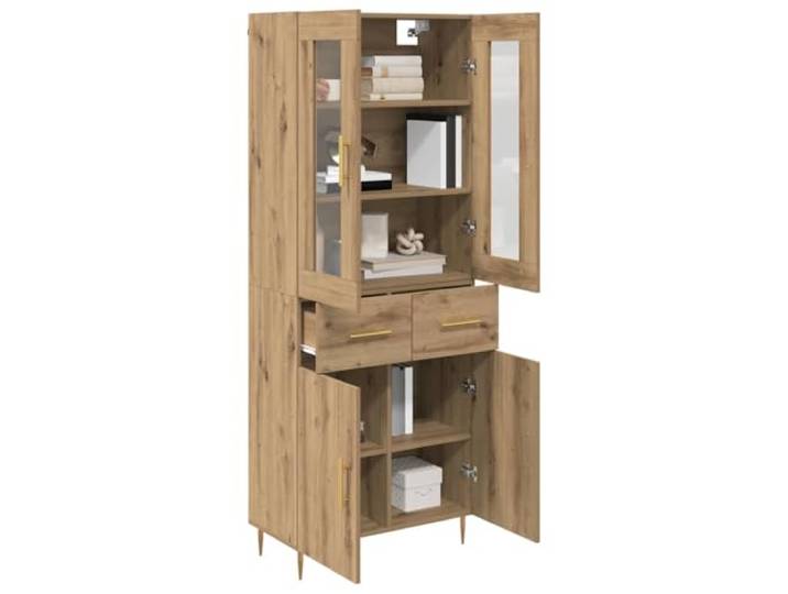 KTHLBRH Sideboard 2 Stück Eiche Handwerk 69,5 x 34 x 180 cm Mehrschichtholz, 4 Glastüren, 2 Schubladen, goldene Griffe, modernes Wohnzimmermöbel