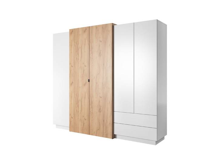 Feldmann-Wohnen Kleiderschrank 3D (3D, 1-St., Kleiderschrank) 230x51x201cm weiß gold craft oak 5-türig