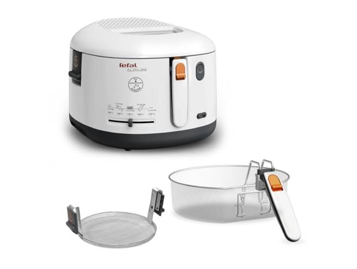 Tefal Fritteuse mit Ölfilter geruchsarm, wärmeisoliert sicher zum Anfassen, kompakt einklappbare Griffe, 150-190°C einstellbar, spülmaschinenfest, für Pommes Nuggets Snacks, antihaftbeschichtet