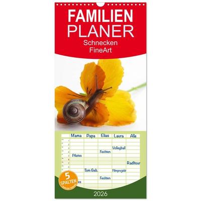 Familienplaner 2026 - Schnecken FineArt mit 5 Spalten (Wandkalender, 21 x 45 cm) CALVENDO