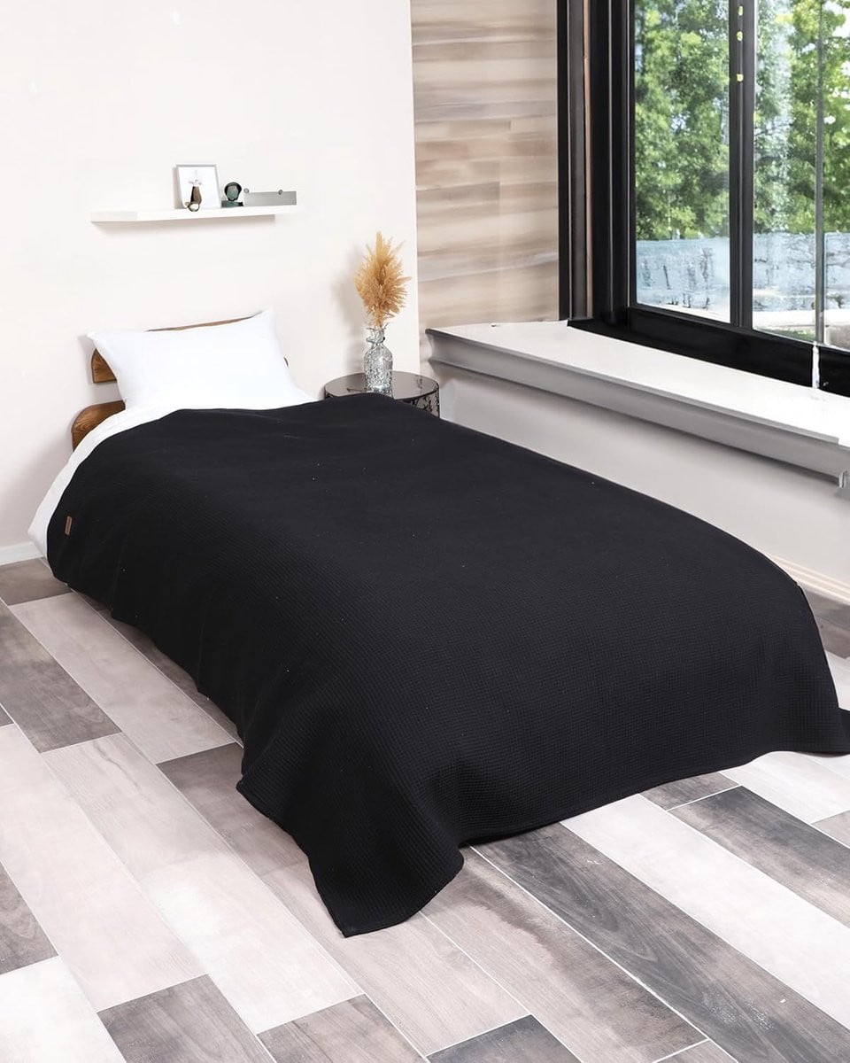 Ibenzoa Zachte en Comfortabele Wollen Sprei Set - Zwart - 180 x 200 cm