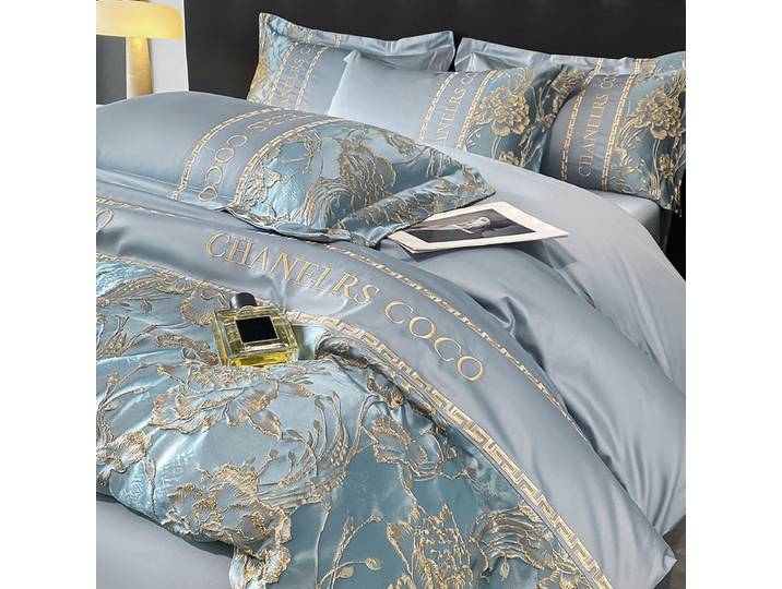 Parure de lit européenne haut de gamme, ensemble de quatre pièces en coton de luxe, housse de couette brodée, draps, chapeaux, literie pour personnes âgées