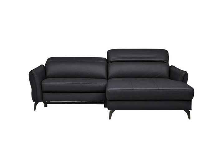 Celina Home Ecksofa, Schwarz, Metall, Echtleder, Rindleder, 3-Sitzer, Ottomane rechts, L-Form, 246x175 cm, Made in Europe, Typenauswahl, Bettkasten erhältlich, Fußauswahl, Lederauswahl, Stoffauswahl, seitenverkehrt Rücken echt, motorische Relaxfunktion, Wohnzimmer, Sofas & Couches, Wohnlandschaften, Ecksofas
