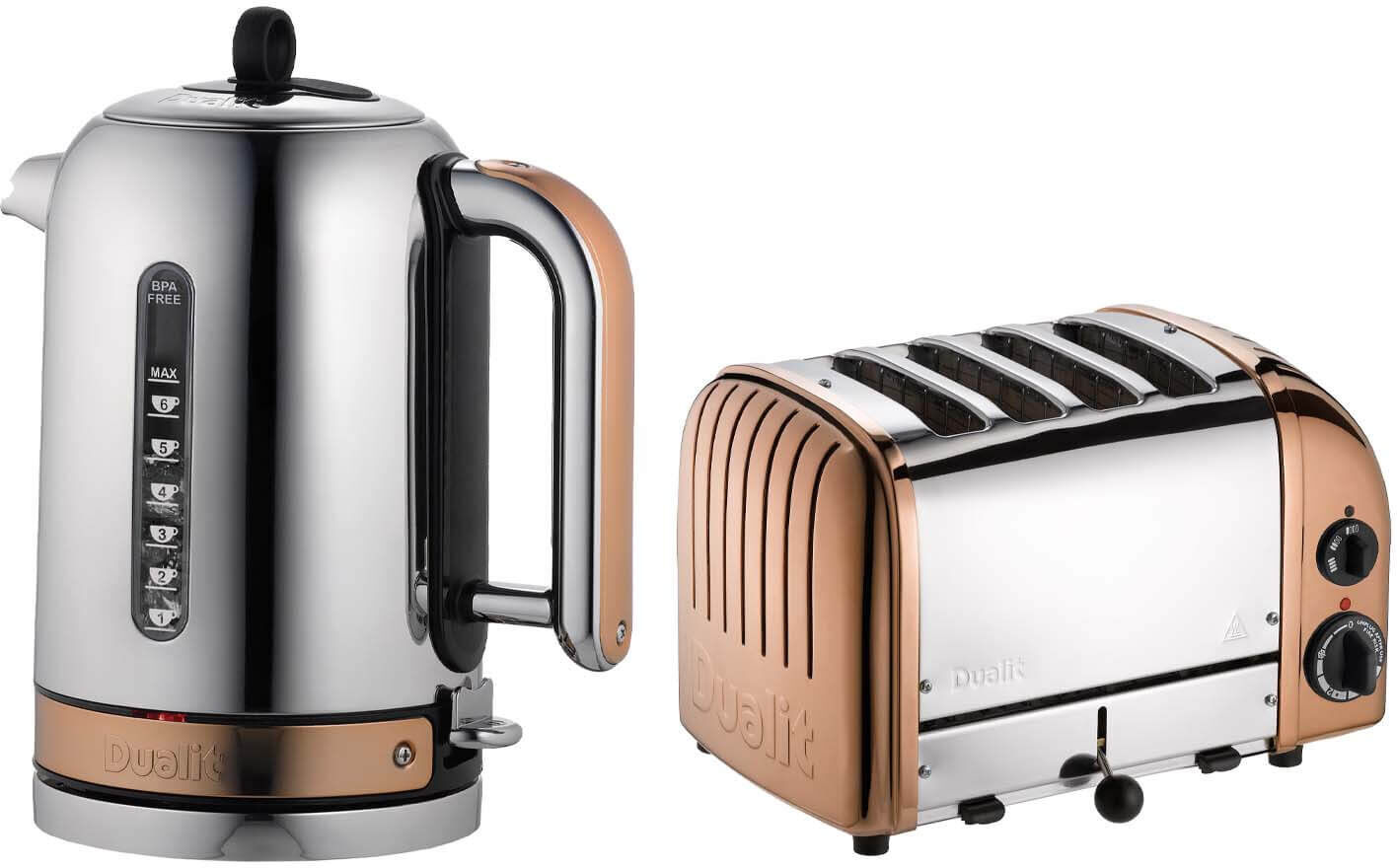 Dualit Classic 1.7 Litre Jug Kettle & 4-Slice Toaster Set - Copper & Chrome