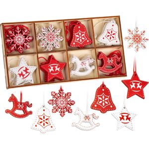 BRUBAKER Weihnachtsbaumschmuck 8028, rot/weiß, 3-4 cm, Anhänger-Set aus Holz, 24 Stück