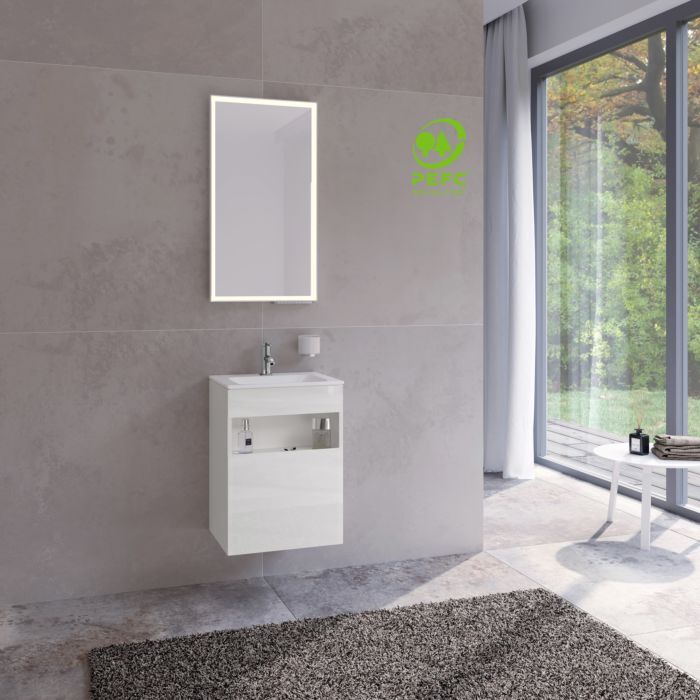 Keuco Stageline Waschtisch-Unterschrank 32822300001 Dekor weiß, Glas weiß klar, 46x62,5x38cm, ohne Elektrik, links